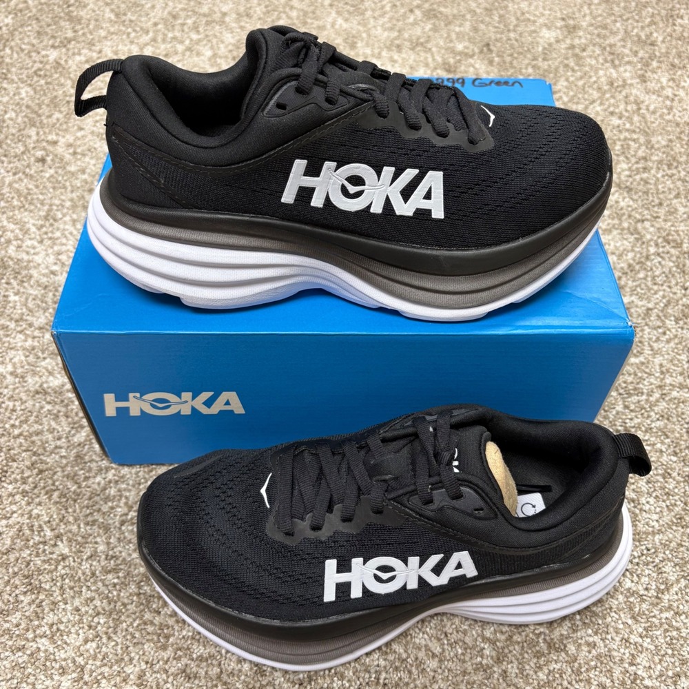 NEW Hoka Bondi 8 Women's Running Shoes Size 5D Black White Cushion Walk Sneaker